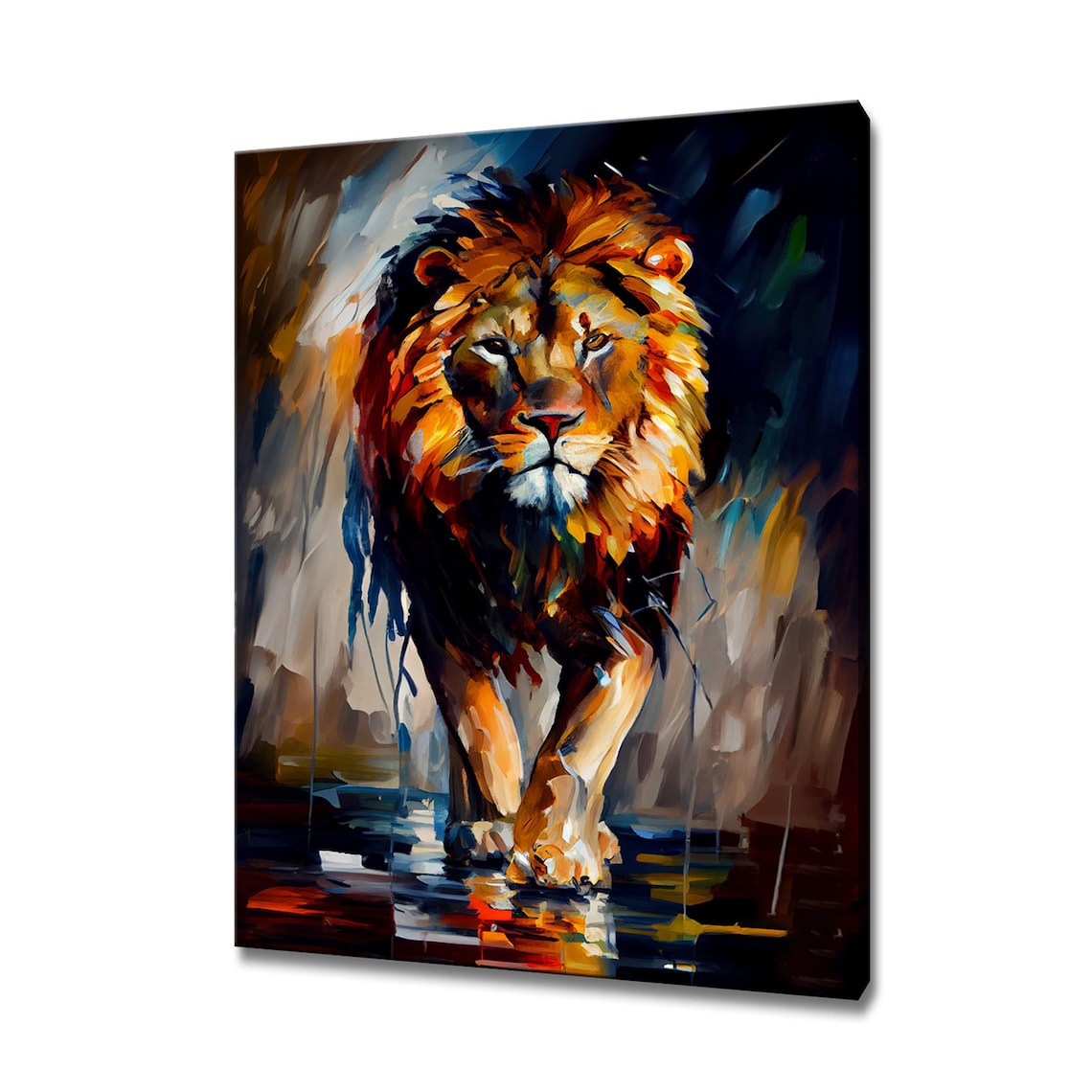 Colourful Walking Lion Painting, Modern Design Art Print