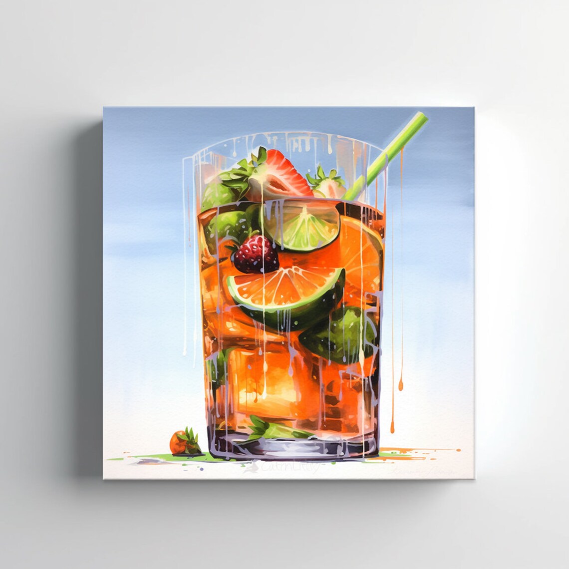 Pimms Cocktail Glass Strawberries Orange Mint Kitchen Art Print - Image 3