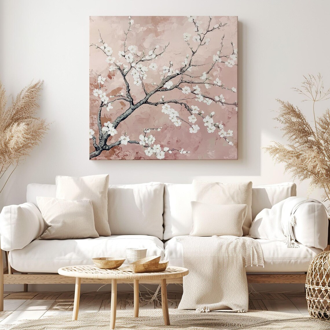 White Almond Blossom Branches Blush Pink Vintage Floral Wall Print - Image 3