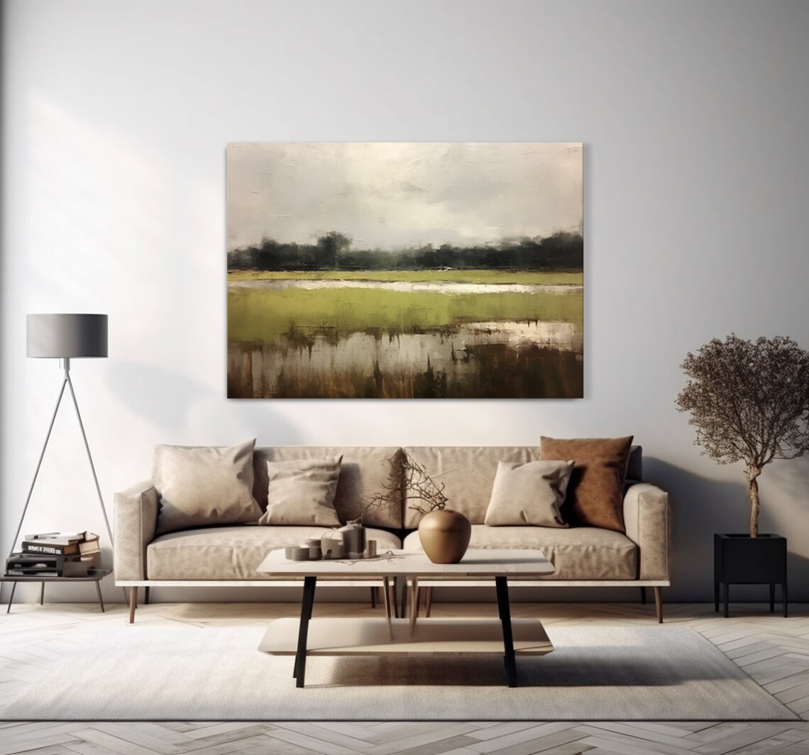 Moody Marsh Wetland Abstract Minimalist Neutral Landscape Wall Art - Image 4
