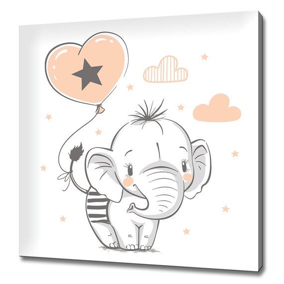 Cute Baby Elephant Holding Heart Balloon Nursery Kids Room Wall Poster