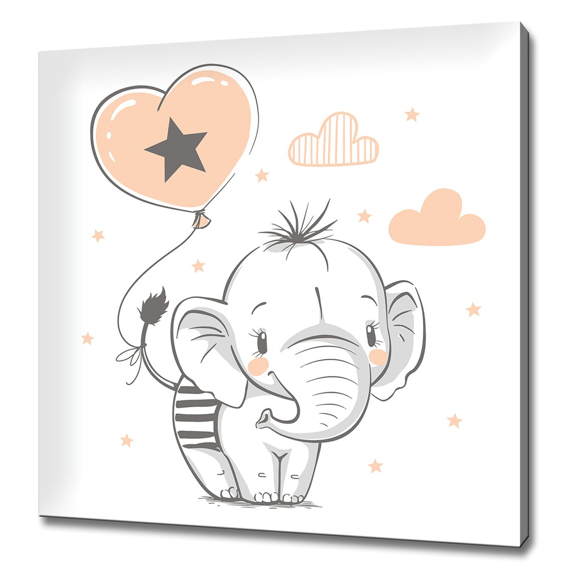 Cute Baby Elephant Holding Heart Balloon Nursery Kids Room Wall Poster