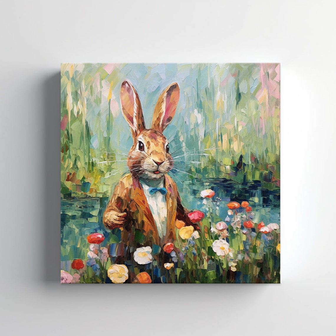 Rabbit Gentleman In Jacket Bow Tie Garden Flowers Painting Poster - Image 4