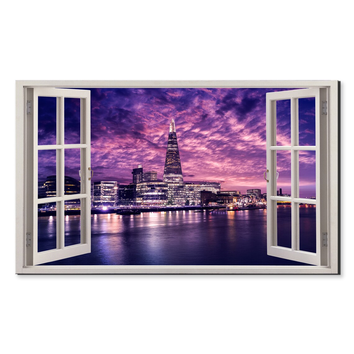 London Skyline The Shard Purple Sunset Thames Window View Poster