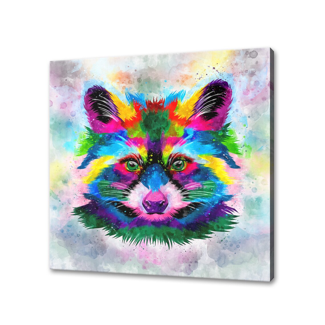 Raccoon Face Portrait Rainbow Watercolour Colourful Woodland Animal Poster