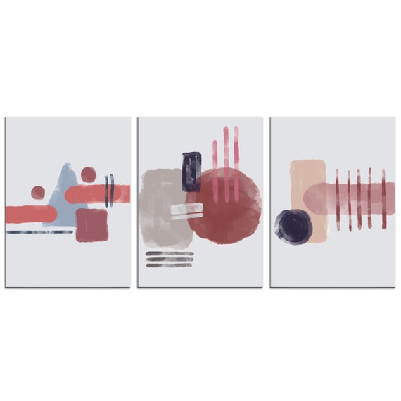 Pastel Paint Geometric Shapes Minimalism 3 Panels Modern Design Home Decor Print Wall Art Picture