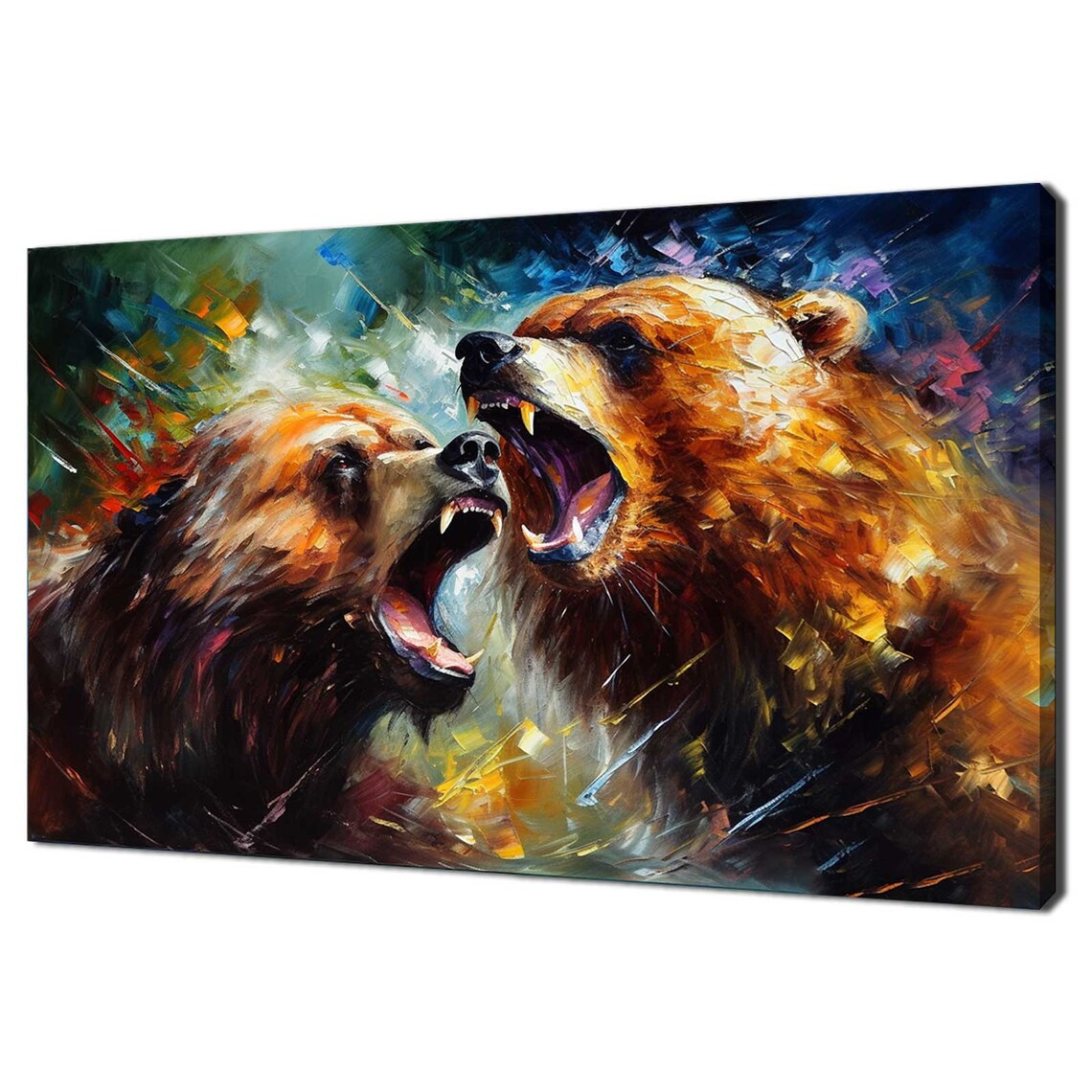 Grizzly Bears Roaring Fierce Wildlife Painting Dramatic Animal Art Print