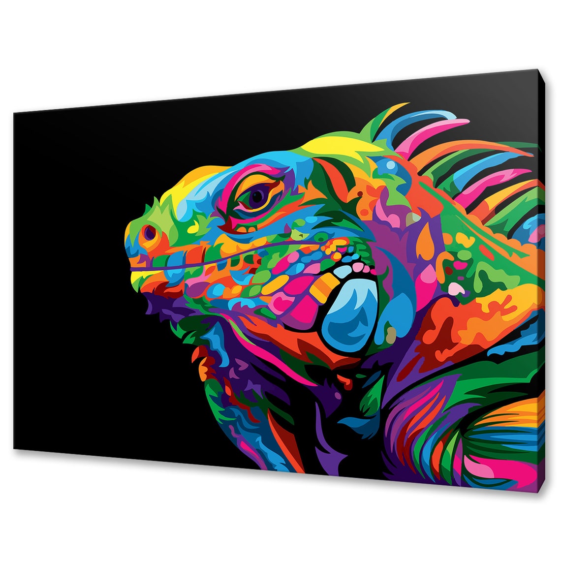 Colourful Iguana Portrait Abstract Tropical Reptile Black Wall Poster