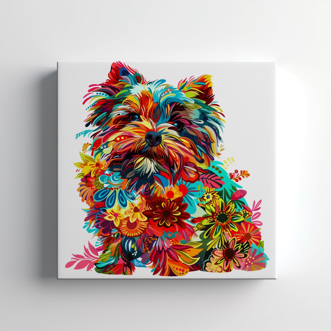 Yorkshire Terrier Colorful Floral Portrait Pop Art Dog Breed Wall Art