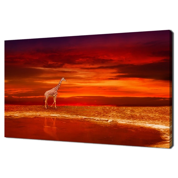 Red Sunset Griaffe Lake South Africa Animal Modern Design Home Decor Print Wall Art Wall Hanging