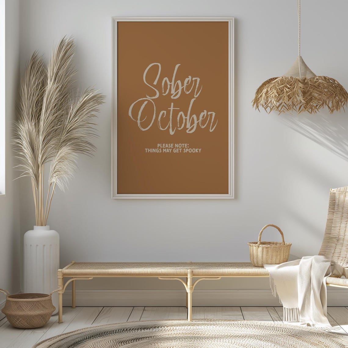 Sober October Cream Script Halloween Party Sign Caramel Wall Art - Image 2