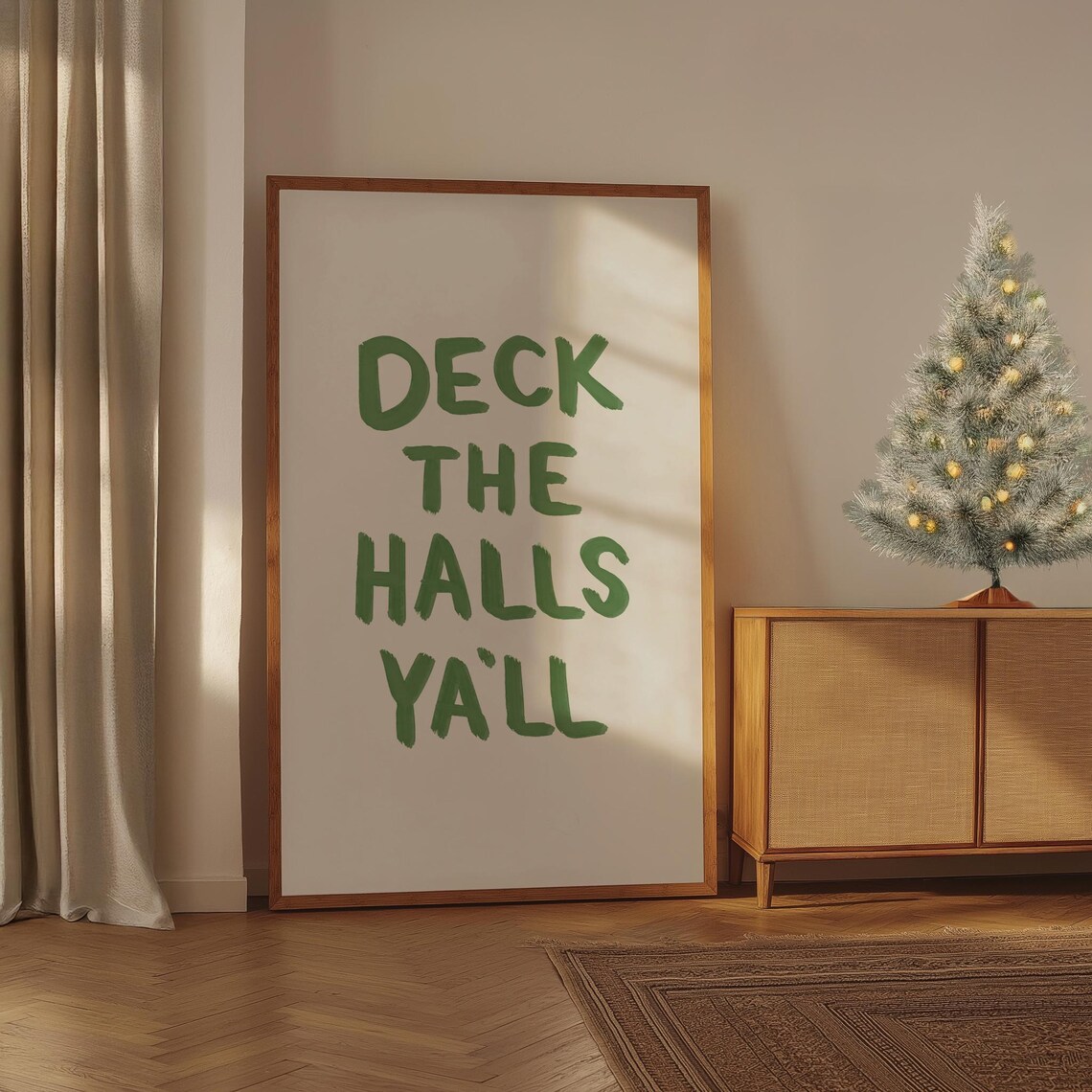 Deck the Halls Yall Green Lettering Christmas Holiday Wall Poster