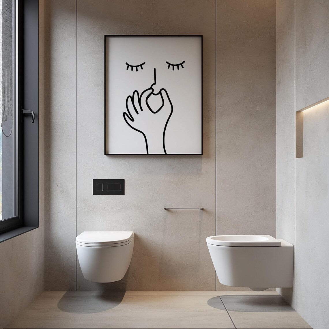 Hand Drawn Plugging Nose Bathroom Humorous Wall Art - Image 2