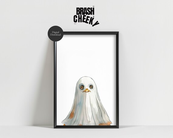 Chicken Ghost Watercolor Cute Hen Dressed As Ghost Halloween Poster