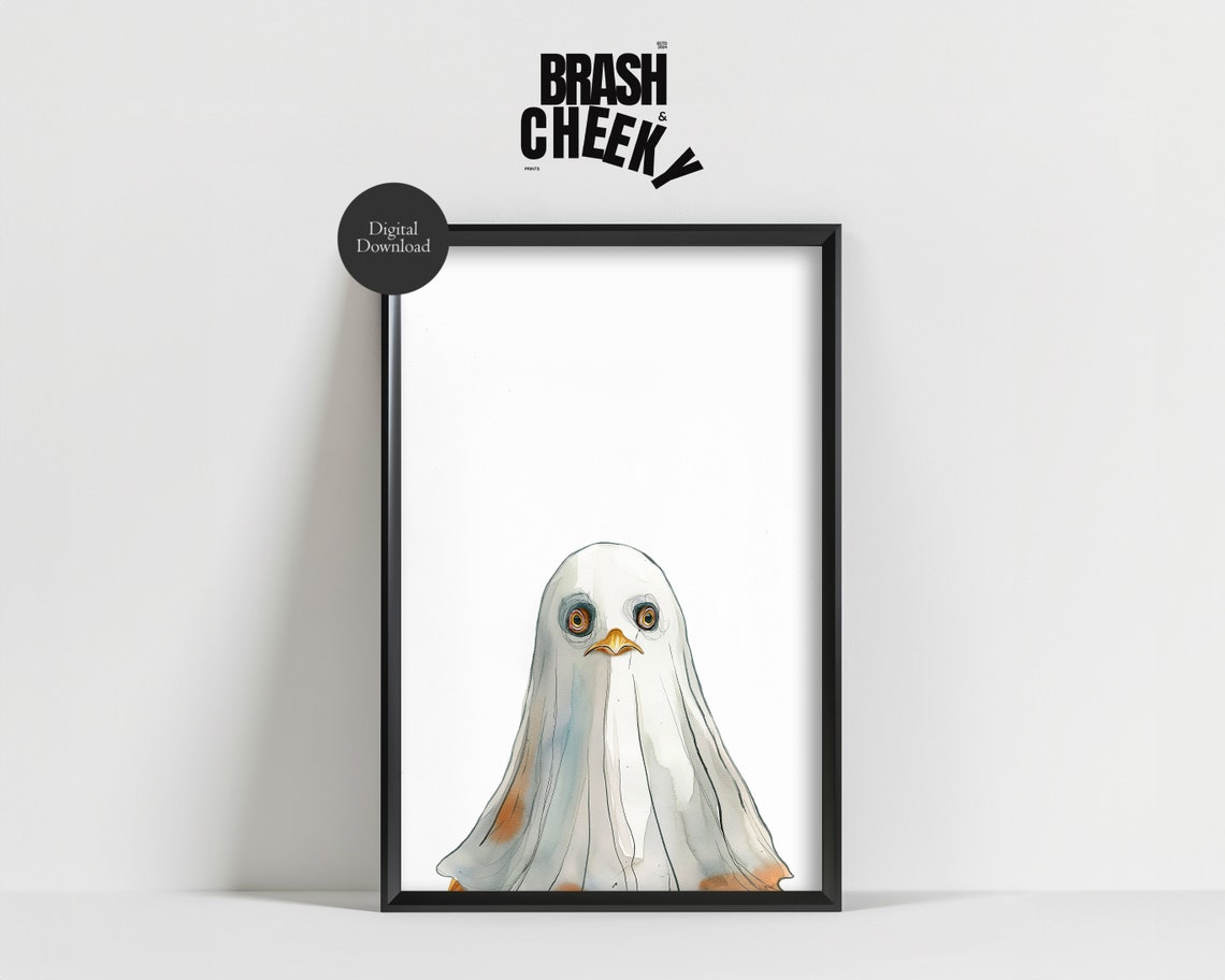 Chicken Ghost Watercolor Cute Hen Dressed As Ghost Halloween Poster