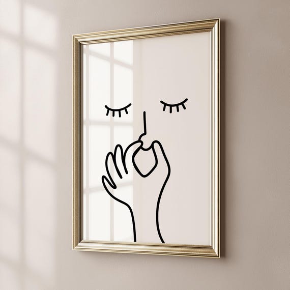 Hand Drawn Plugging Nose Bathroom Humorous Wall Art
