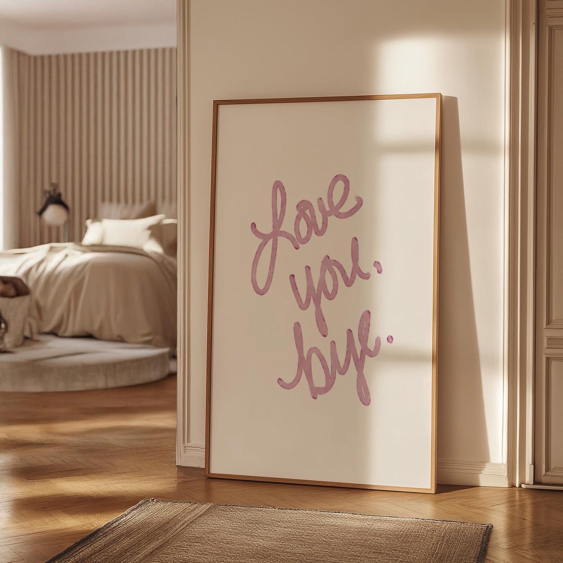 Love You Bye Pink Script Sweet Minimalist Entryway Wall Poster