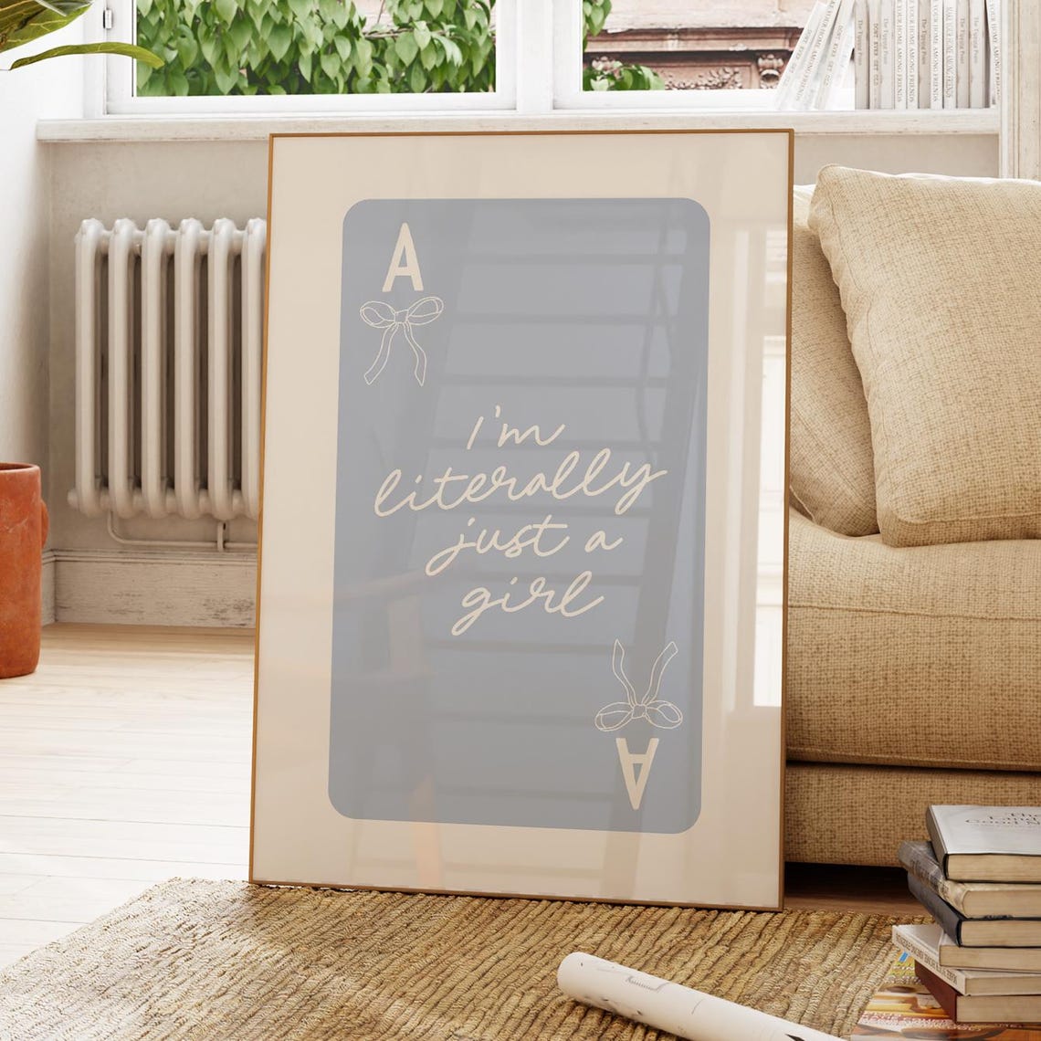 I'm Literally Just a Girl Slate Blue Bows Coquette Quote Poster