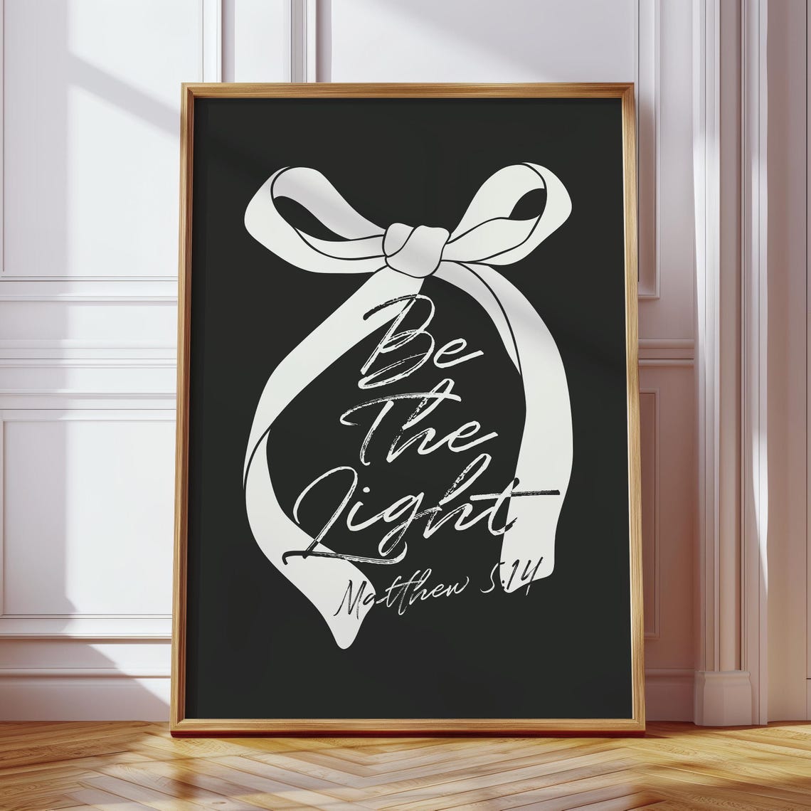Be The Light White Bow Bible Verse Matthew 5:14 Coquette Poster