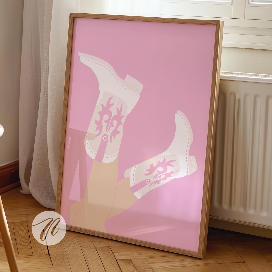 Pink Cowboy Boots Illustration Western Girly Coastal Cowgirl Wall Poster