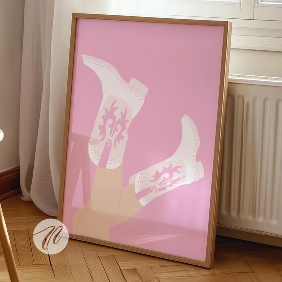 Pink Cowboy Boots Illustration Western Girly Coastal Cowgirl Wall Poster