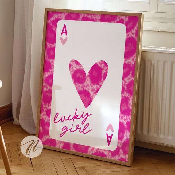 Playing Card Leopard Print Ace Of Hearts Lucky Girl Syndrome Poster Trendy 70s Wall Art Apartment Decor Cute Typography