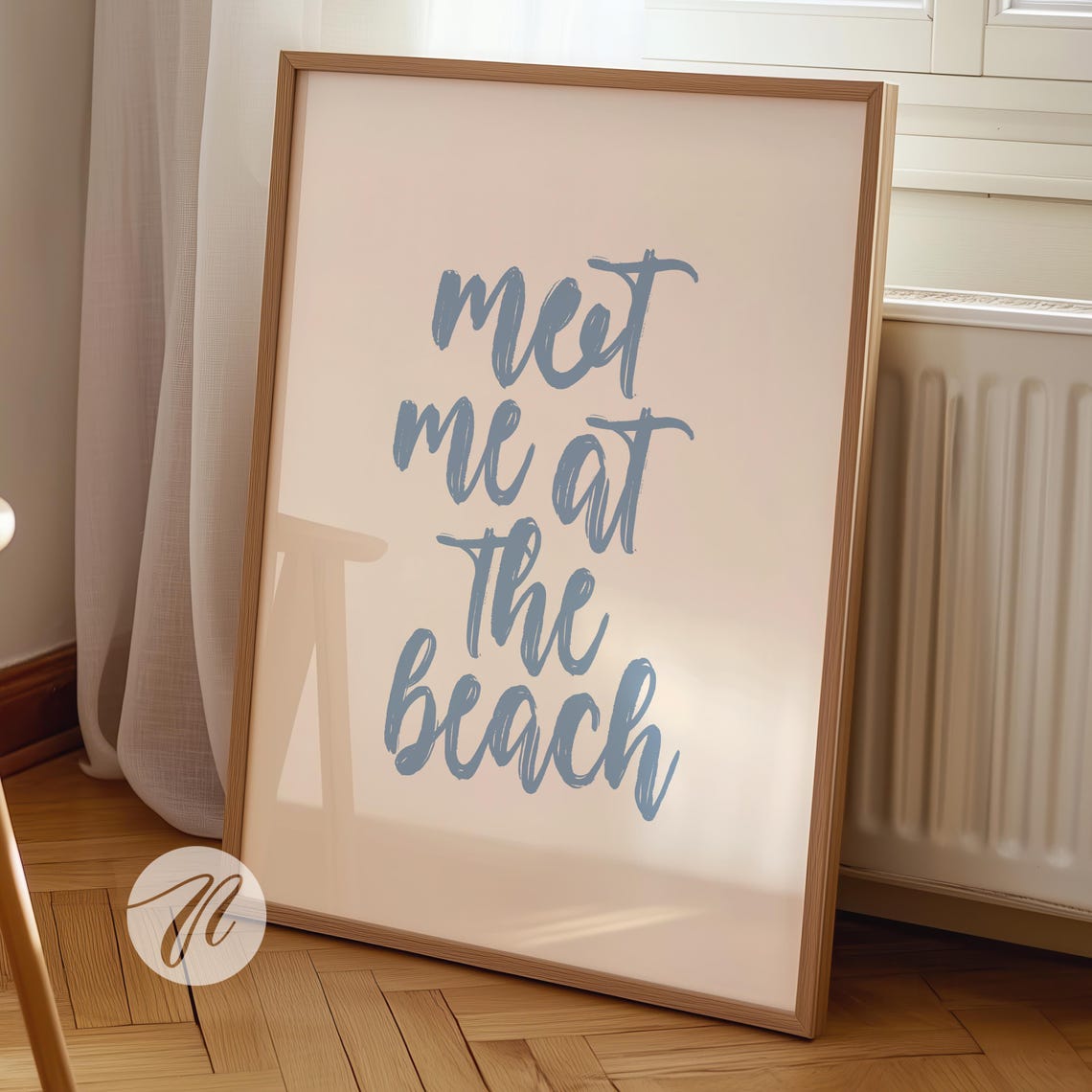 Meet Me At The Beach Coastal Script Quote Typography Wall Art