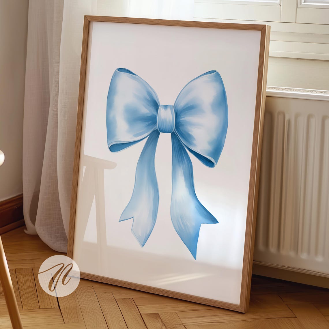Pale Blue Watercolor Satin Bow Coquette Room Decor Art Poster