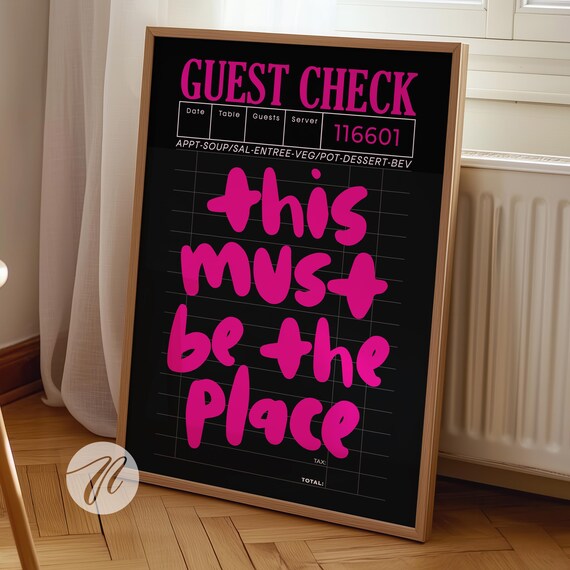 Guest Check Prints Trendy Wall Art Hot Pink And Black Poster Preppy Decor Retro Bar Cart