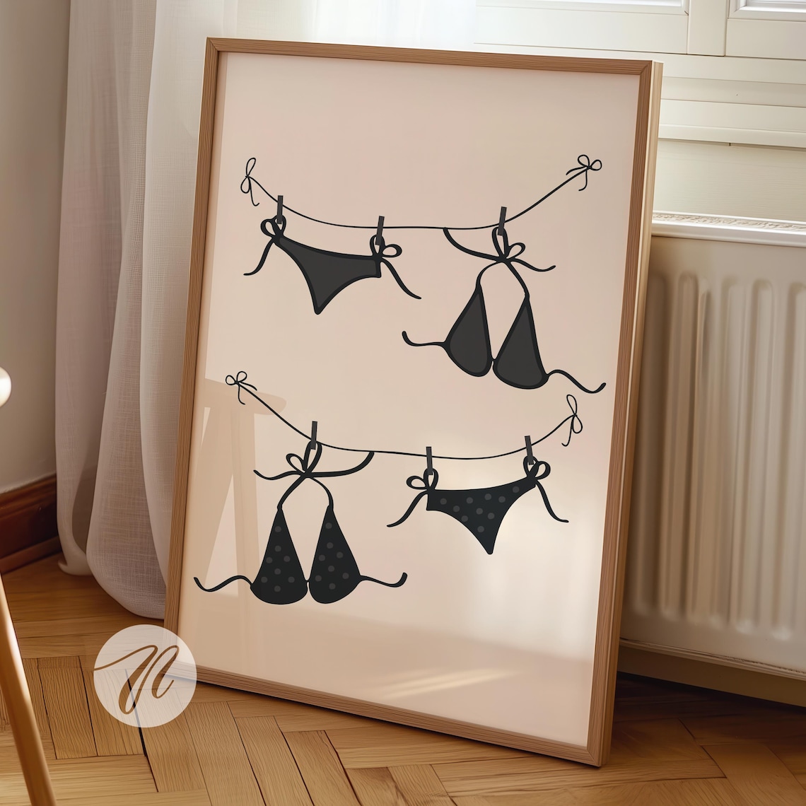 Hanging Bikini Art Print, Beachy Coastal Cowgirl