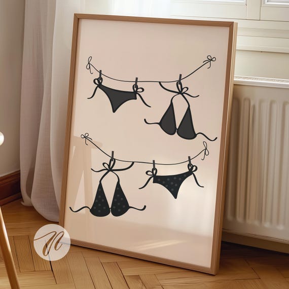 Hanging Bikini Art Print, Beachy Coastal Cowgirl
