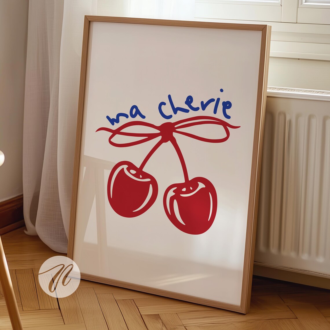 Red Bow Cherry Poster, Coquette Room Art Print