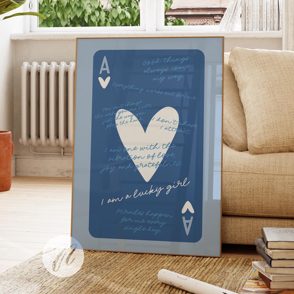 I Am A Lucky Girl Ace Of Hearts Navy Manifestation Quote Poster