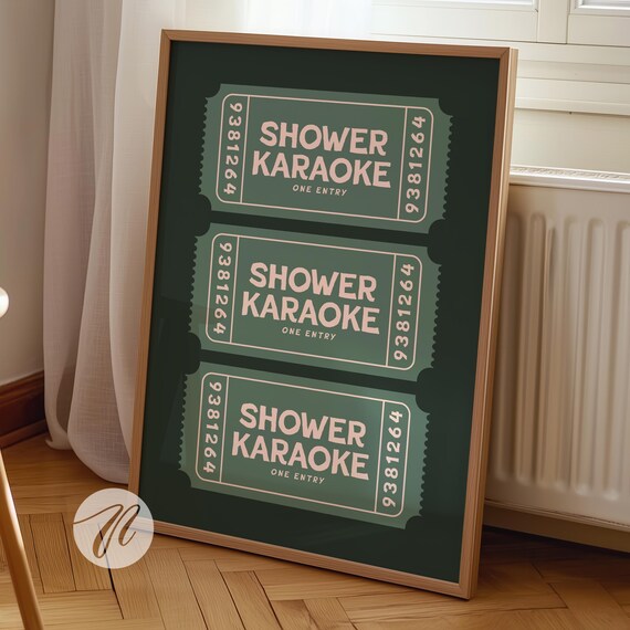 Shower Karaoke Ticket Art Print, Preppy Decor