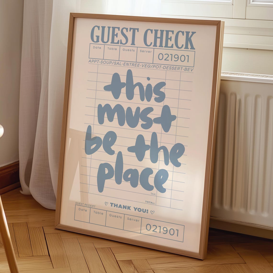 This Must Be The Place Blue Guest Check Typography Quote Poster