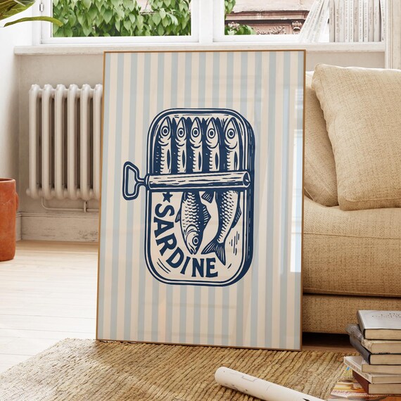 Tinned Sardines Print Gift Seafood Kitchen Decor Sardine Tin Poster Retro Fish Food Art Coastal Home