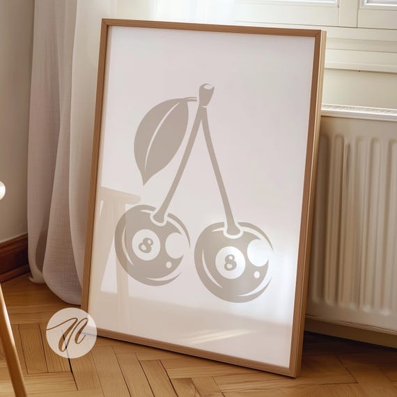 8 Ball Cherry Print Lucky Girl Syndrome Preppy Room Decor Neutral Boho Wall Art Prints And Posters Beige Apartment Dorm