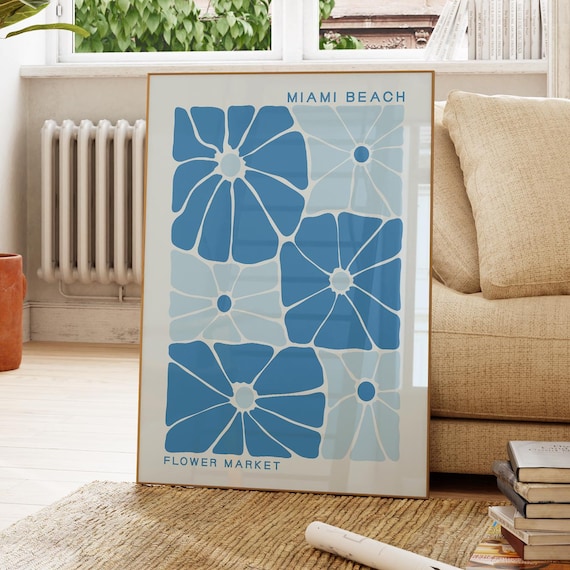 Miami Beach Flower Market Blue Abstract Floral Market Ocean Poster