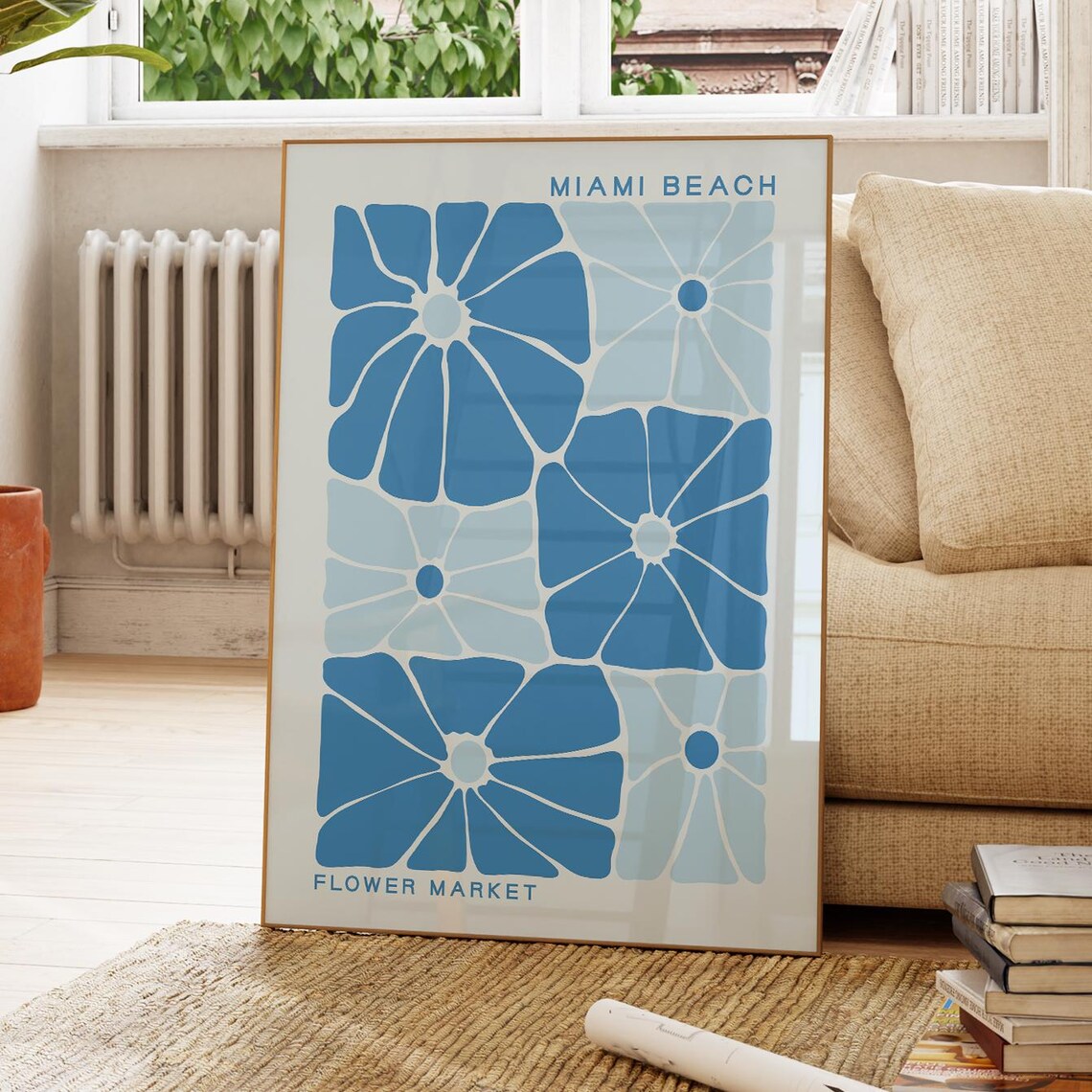 Miami Beach Flower Market Blue Abstract Floral Market Ocean Poster