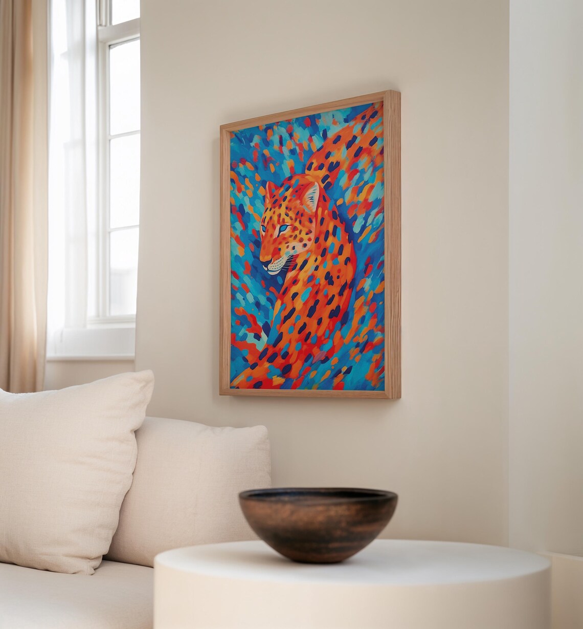 Fauvist Orange Leopard in Expressive Brushstrokes on Turquoise Art Poster - Image 3