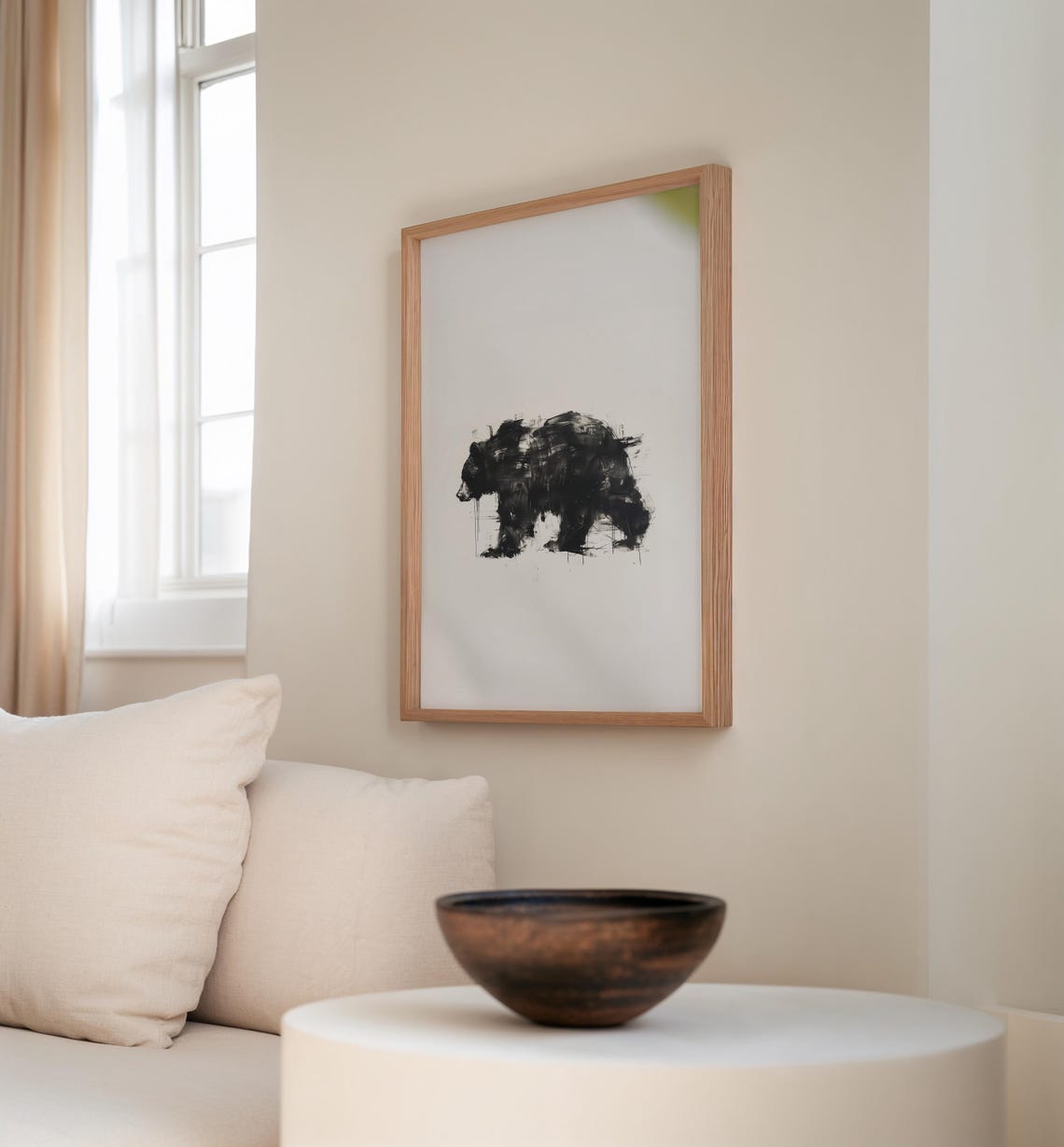 Expressive Black Ink Brushstroke Bear Minimalist Modern Art Poster - Image 3