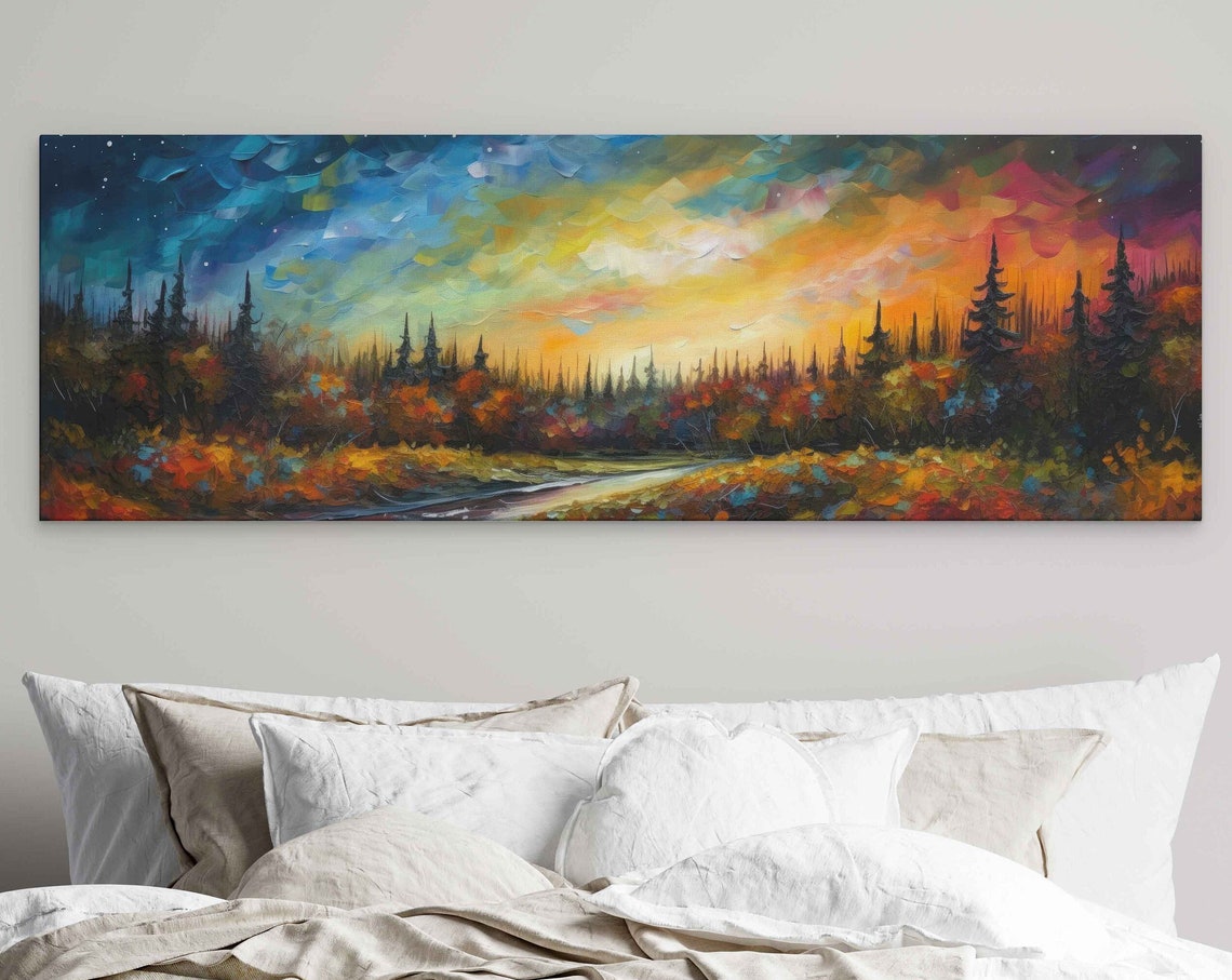 Sunset Forest Mosaic Sky Panoramic Palette Knife Painting Art Poster