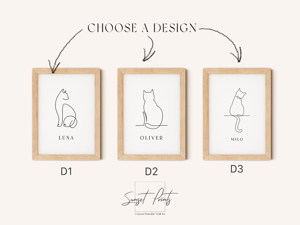 Personalized Cat One Line Drawing Custom Pet Name Minimalist Wall Poster - Image 2