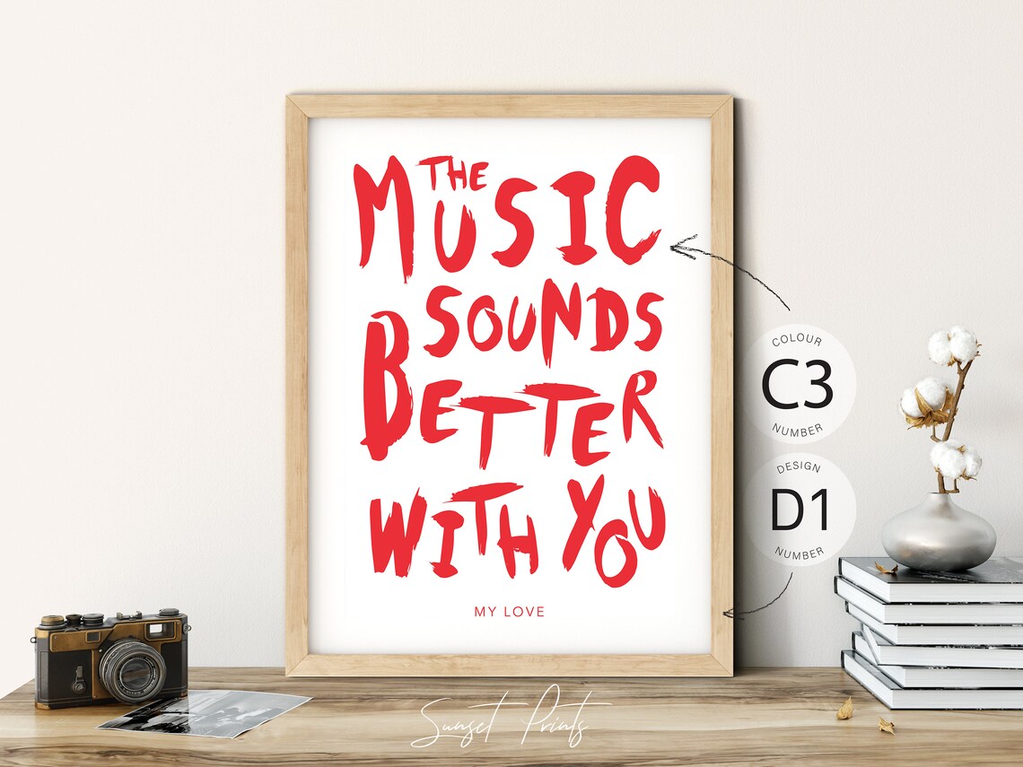 The Music Sounds Better Together Quote Personalized Couple Names Wall Poster - Image 2