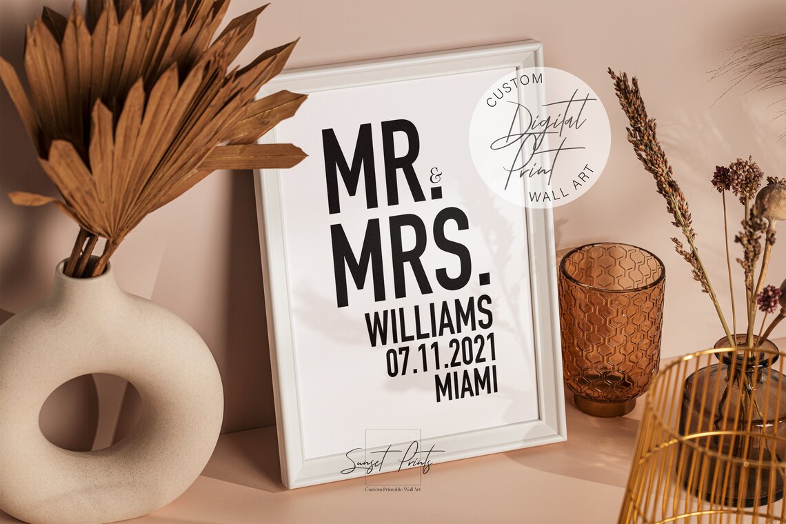 Mr & Mrs Custom Typography Wedding Poster - Image 3