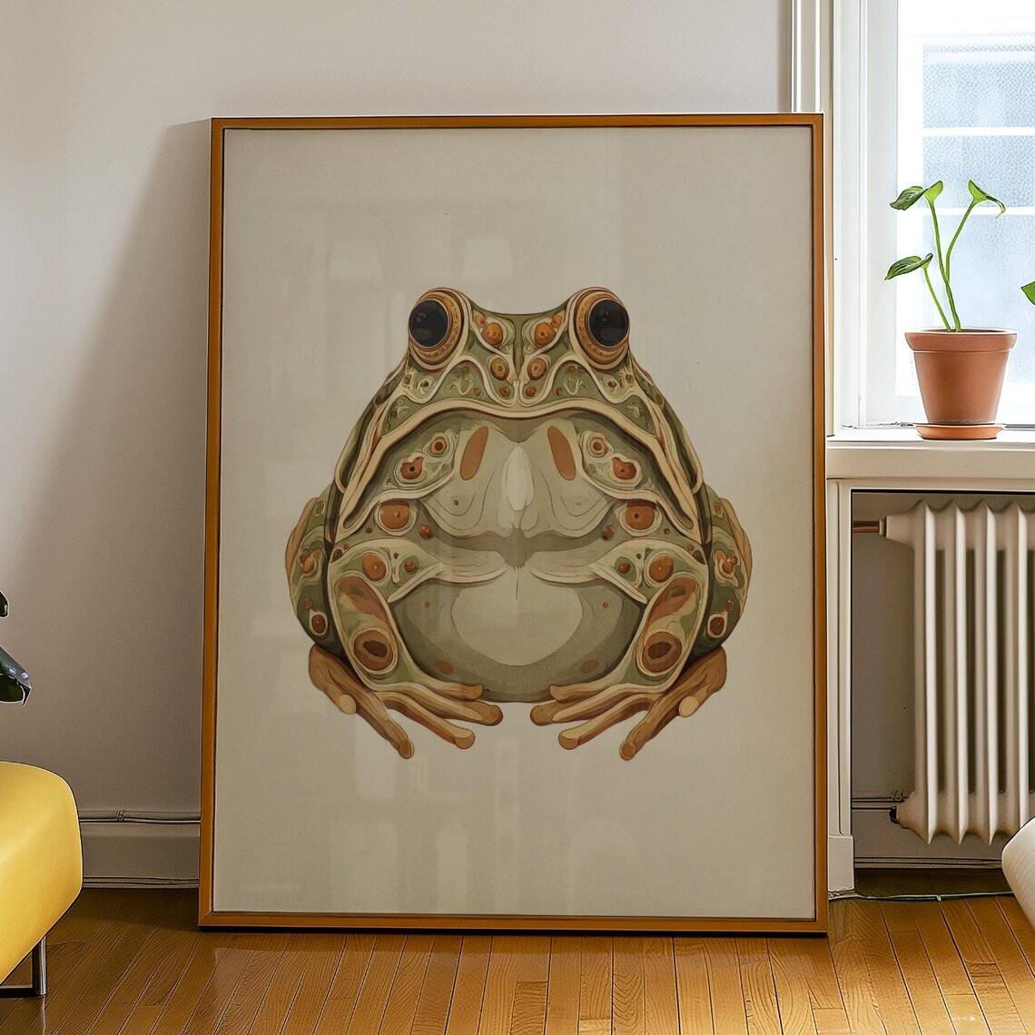 Vintage Japanese Ornate Frog Illustration Olive Green Art Poster