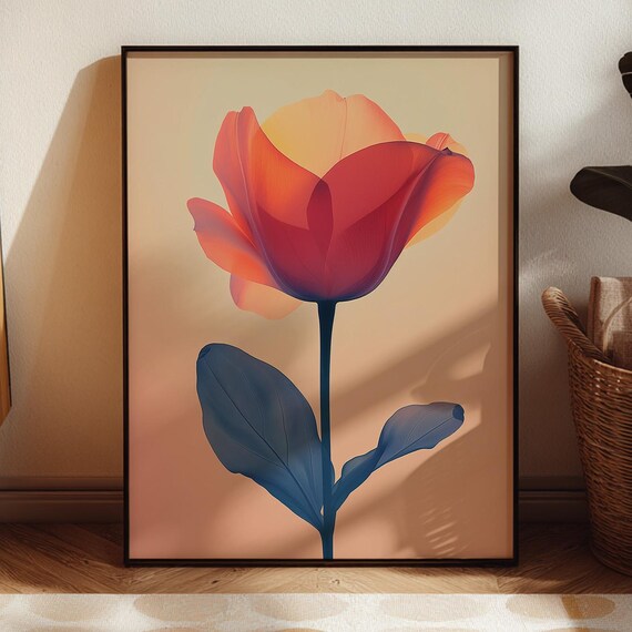 Boho Terracotta Floral Print Abstract Scandi Wall Art