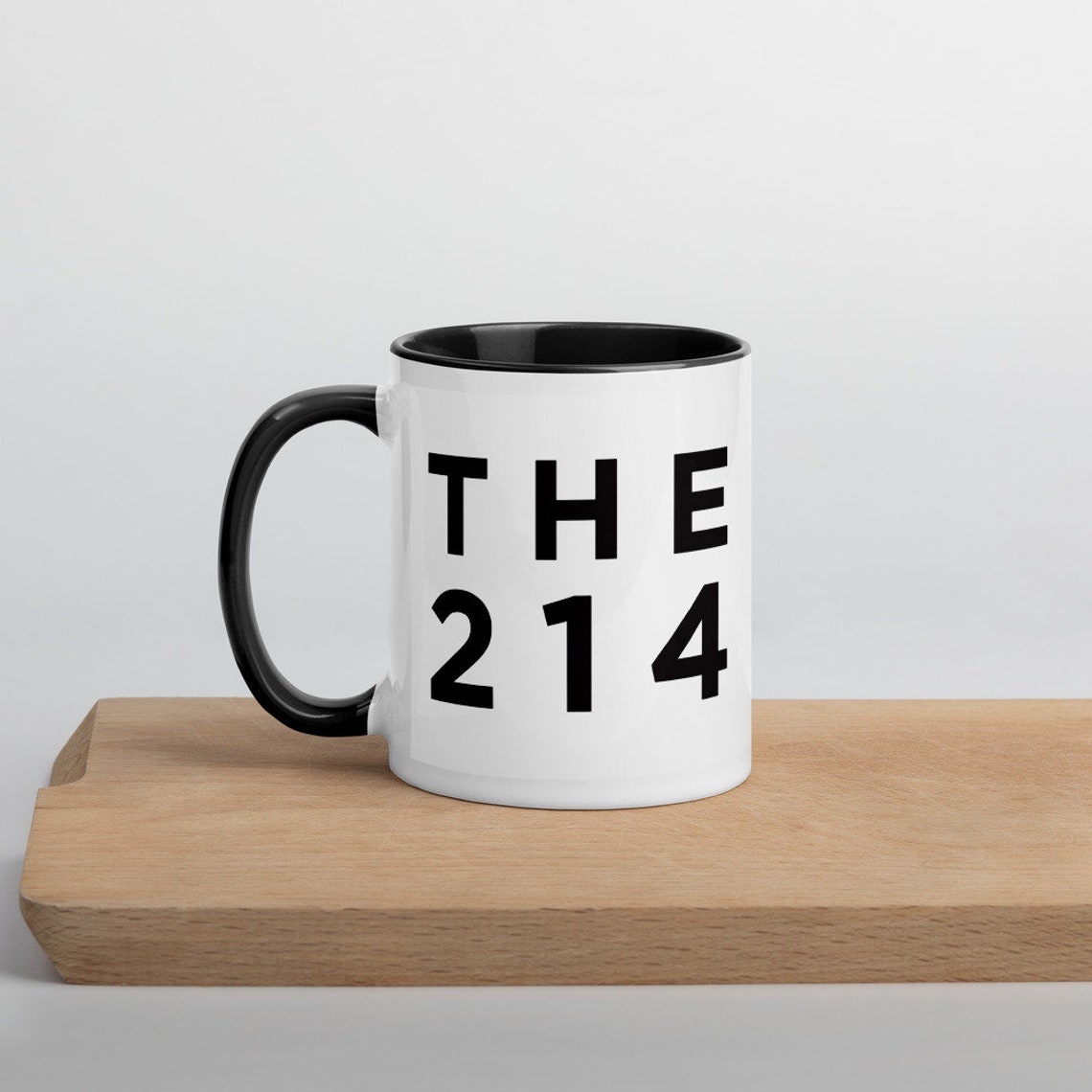 THE 214 Dallas Area Code Black and White Ceramic Coffee Mug Print