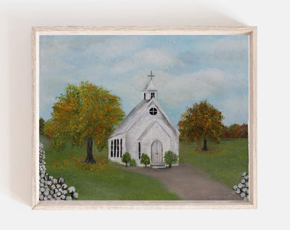 Custom Old Church And Cotton Field Oil Impasto Art Print