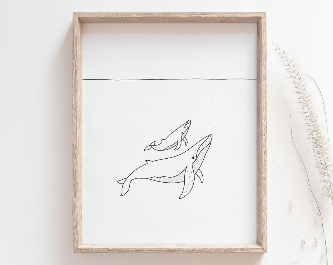 Whale Print Nursery Mother And Calf Art Print